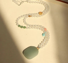 108 beans green jade necklace