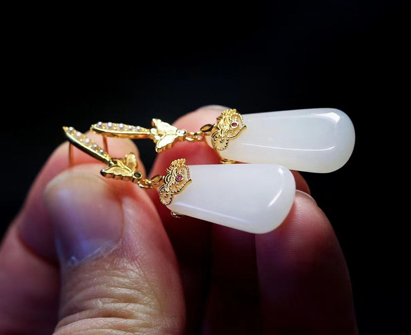 Butterfly Hetian Jade Ear Ring