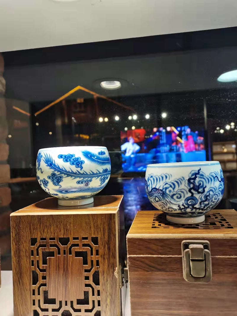 Qing Hua Dragon and Phoenix Couple Zhong Gong Cups