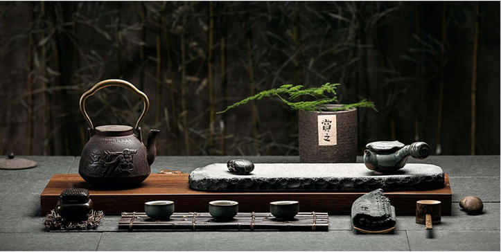 Long Heavy Bamboo and Stone Tea Board