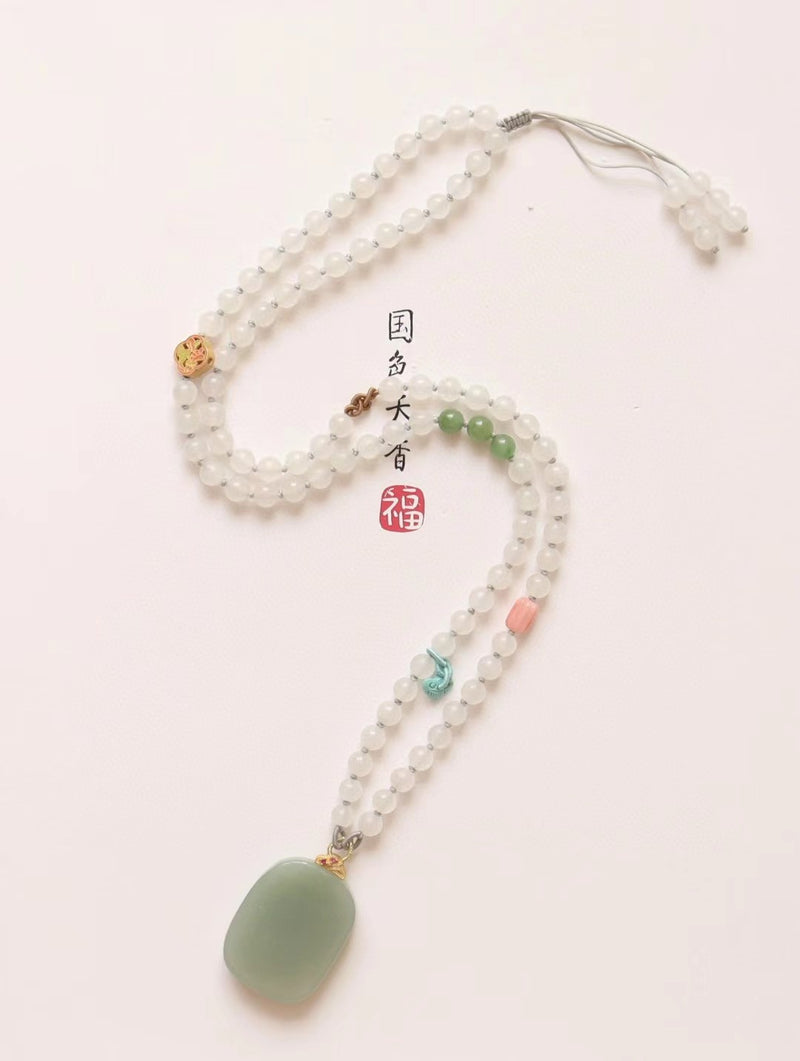 108 beans green jade necklace