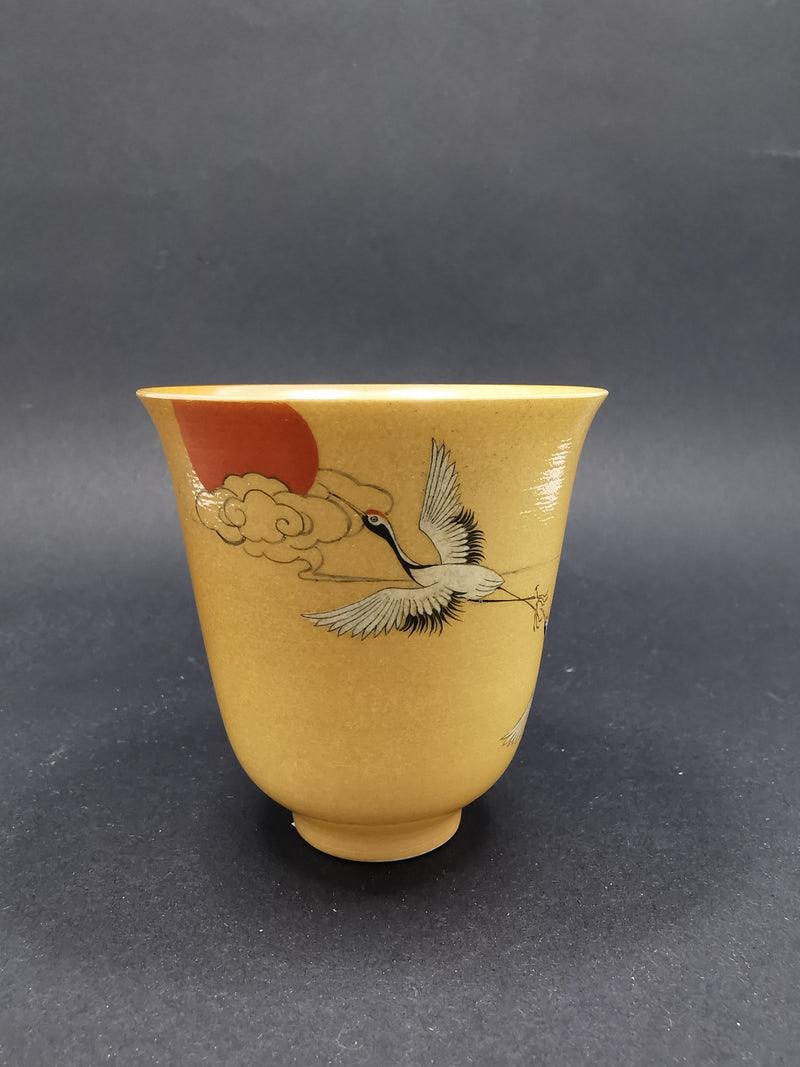 Handpainted Crane woodfired cup