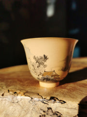 Handpainted mountain and river woodfired cup