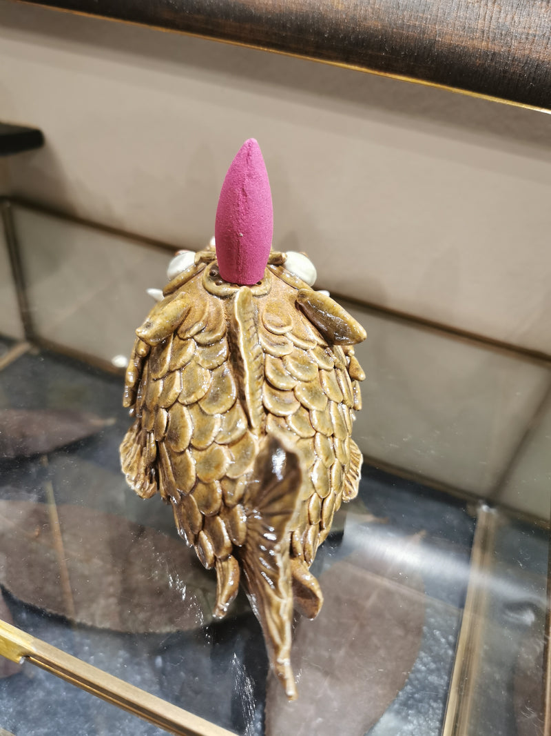 Dragon fish glazed incense burner & tea figure