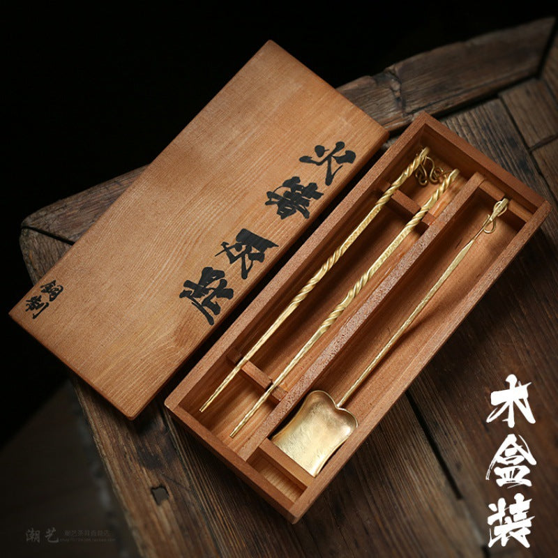 Copper handmade Chaozhou Gong Fu Tea coal chopsticks and scoop