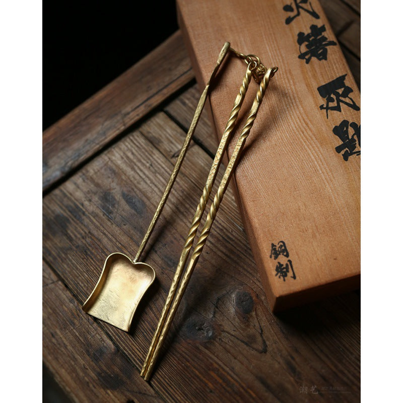 Copper handmade Chaozhou Gong Fu Tea coal chopsticks and scoop