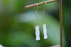 Hetian White Jade Bamboo Shape Earring