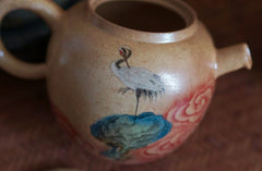 woodfired red-crowned crane on lucy cloud tea pot
