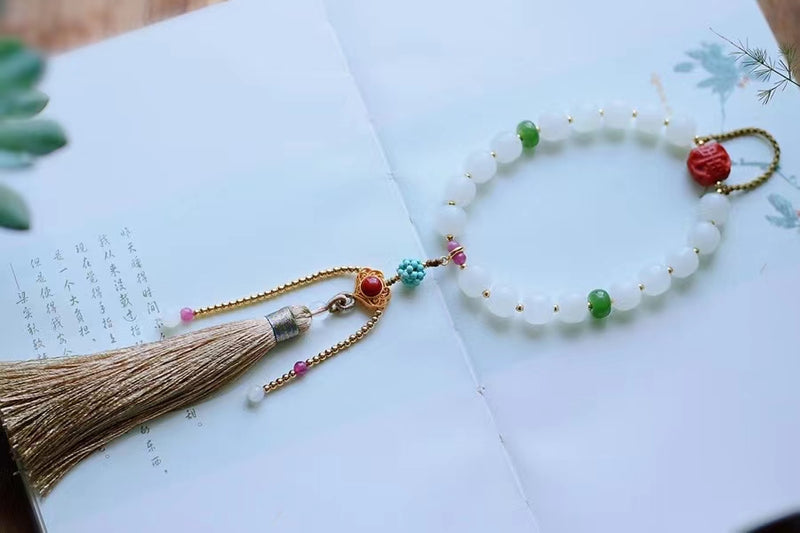 Natual Hetian 18 Jade  Beads Bracelet