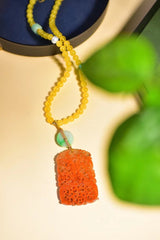 Mi La Beads WithNatural Red Jade Hand Craved Pendant Necklace