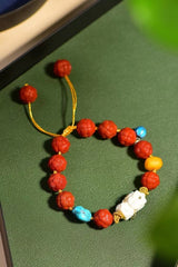 Natural Nanjiang Red Agate Aand Carved Beads Bracelet