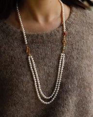 Double layer natural fresh water pearl necklace