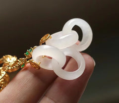 环环相扣耳坠 Hetian white jade ring with ring ear ring