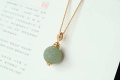 Natural Hetian jade carve flower patterns lucky ball pendant necklace
