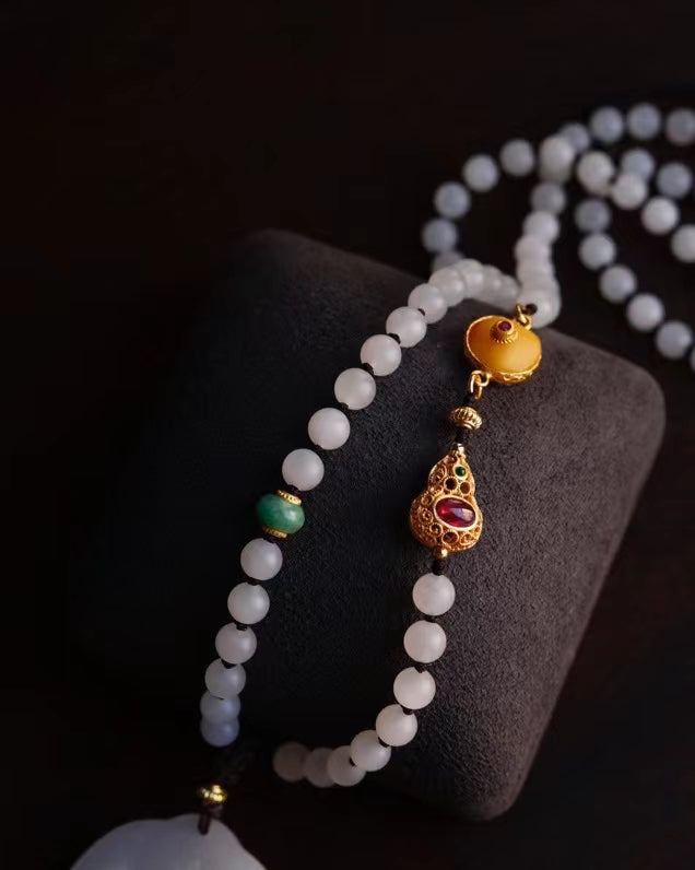 Natural Hetian Jade Lotus Pendant Necklace