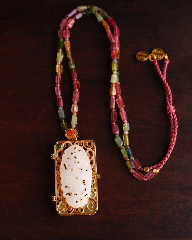 Long Tourmaline with Sachet Pendant Necklace
