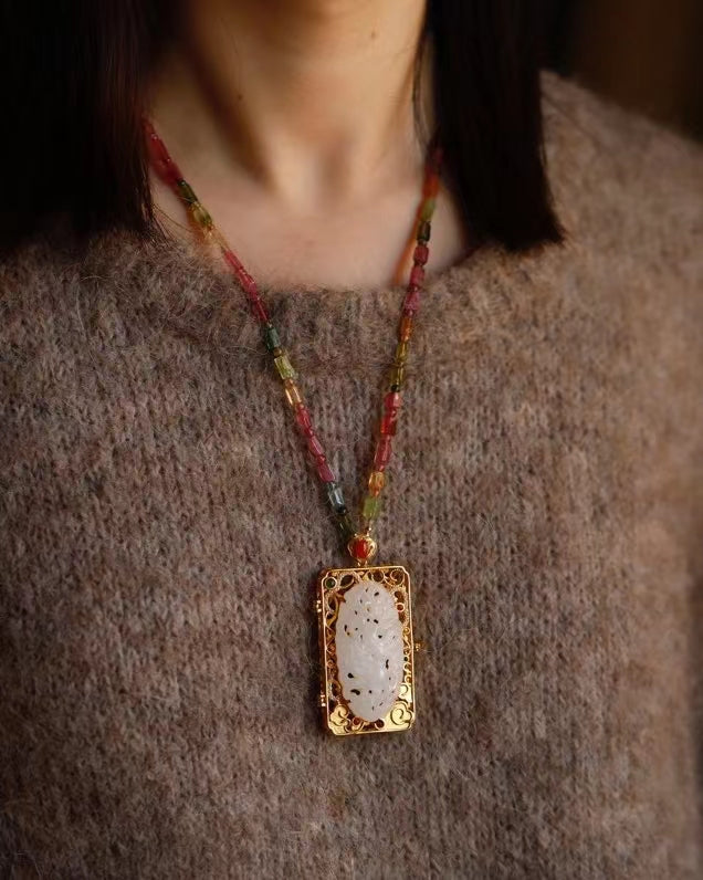 Long Tourmaline with Sachet Pendant Necklace
